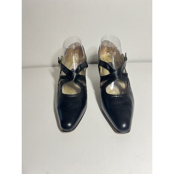 VTG Kenneth Cole 80s 90s Black Victorian Strappy Granny Edwardian Pump Heel 10 - Picture 6 of 8